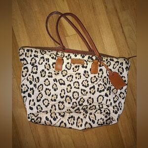 Dooney And Bourke Leopard Print Tote Bag with Tan Accents